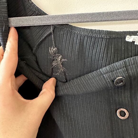 Lunik Women's Black Ribbed Bodycon Off Shoulder Button Down Long Sleeve Dress  L - Picture 4 of 12